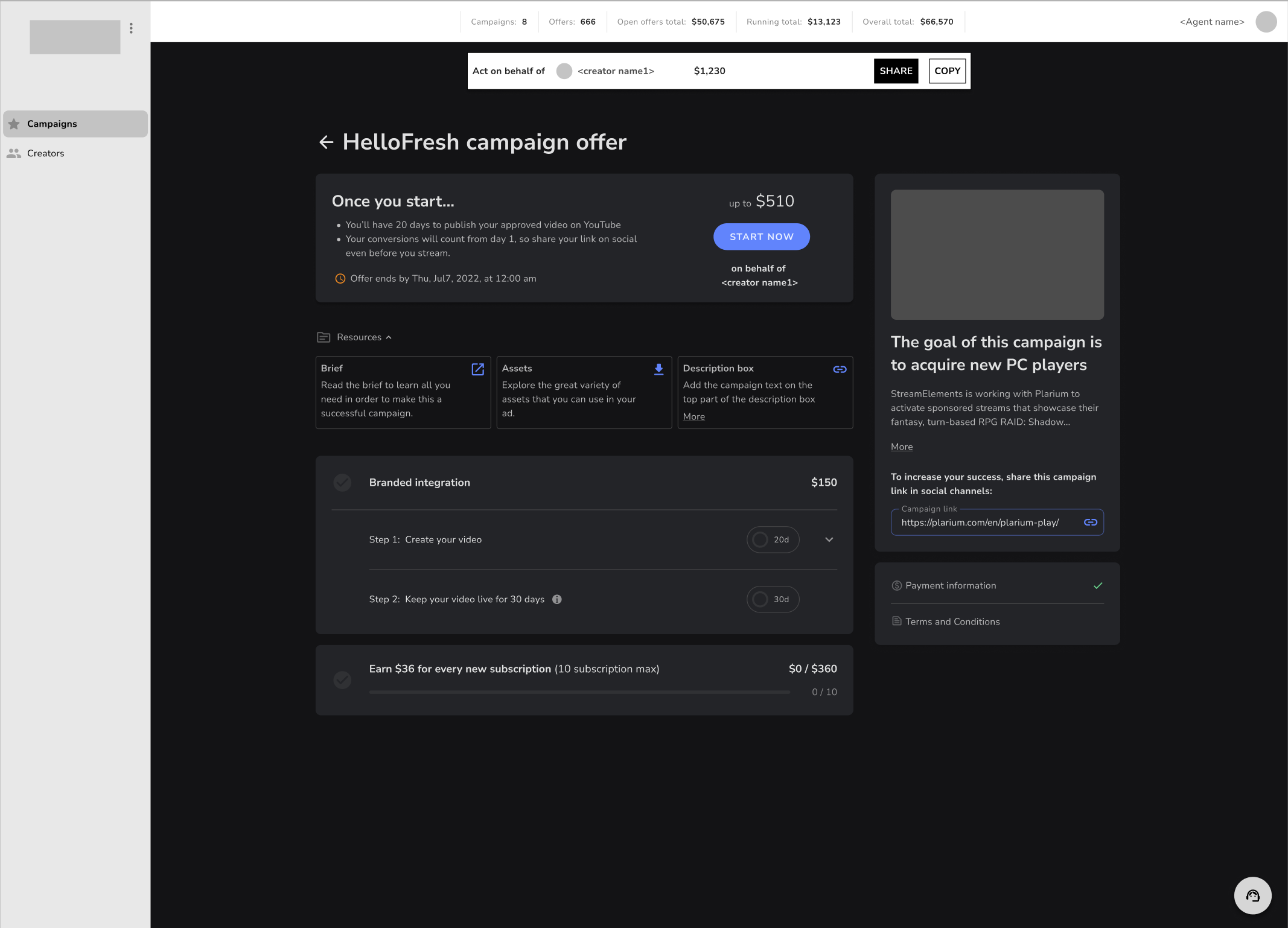 Creator account control prototype