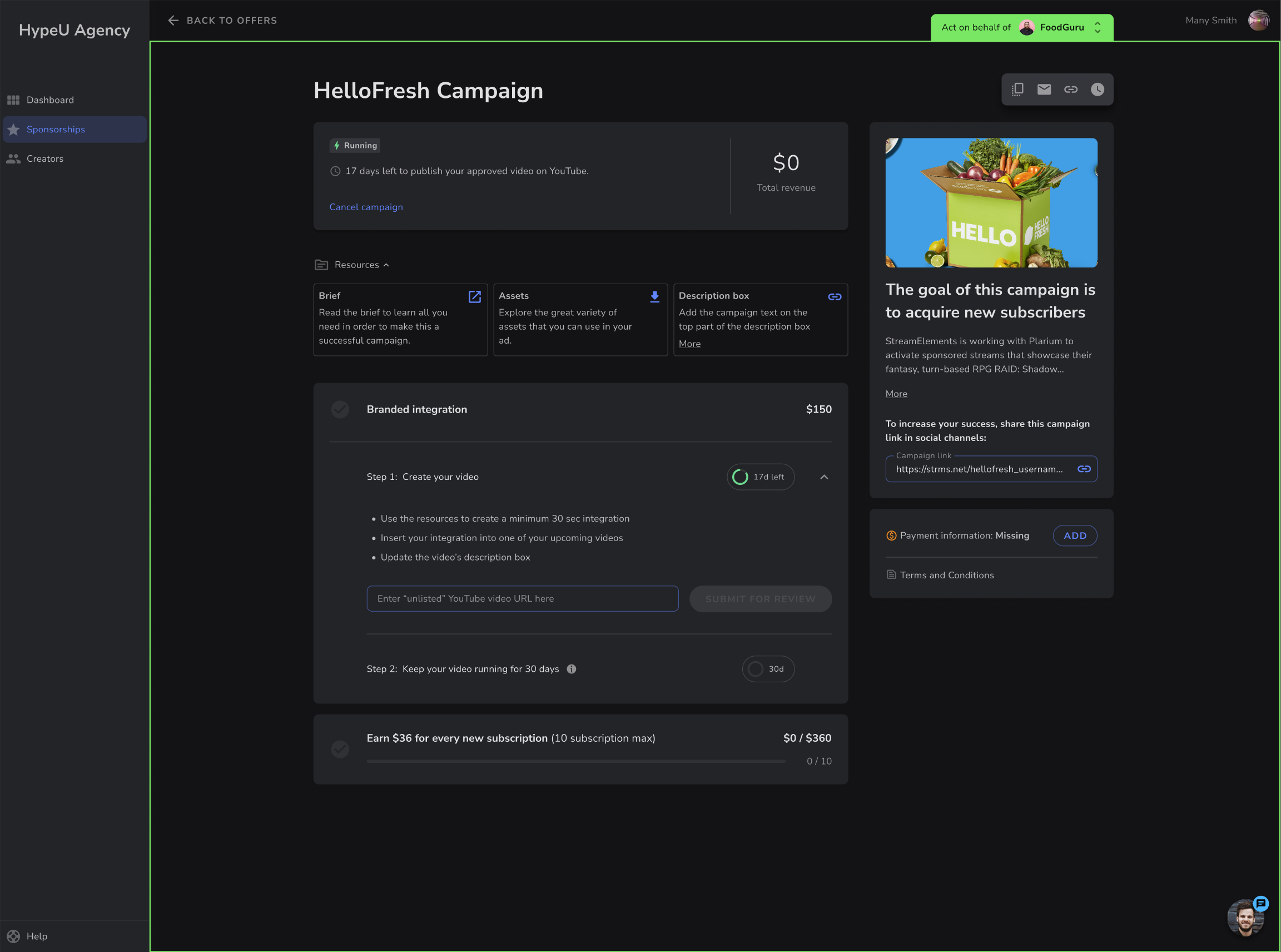 Initial agent interface concept