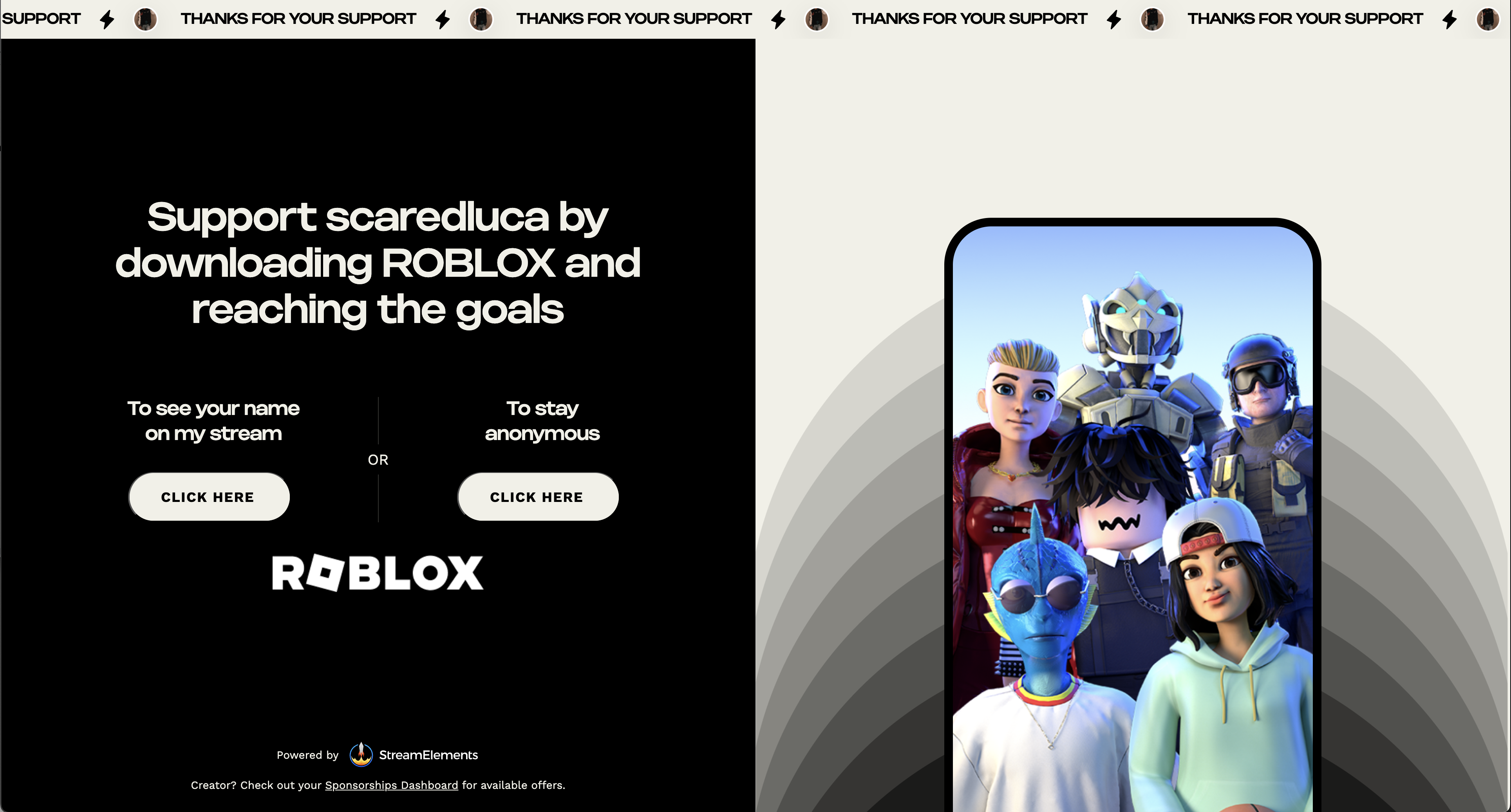 Old Roblox campaign landing page with two competing CTAs